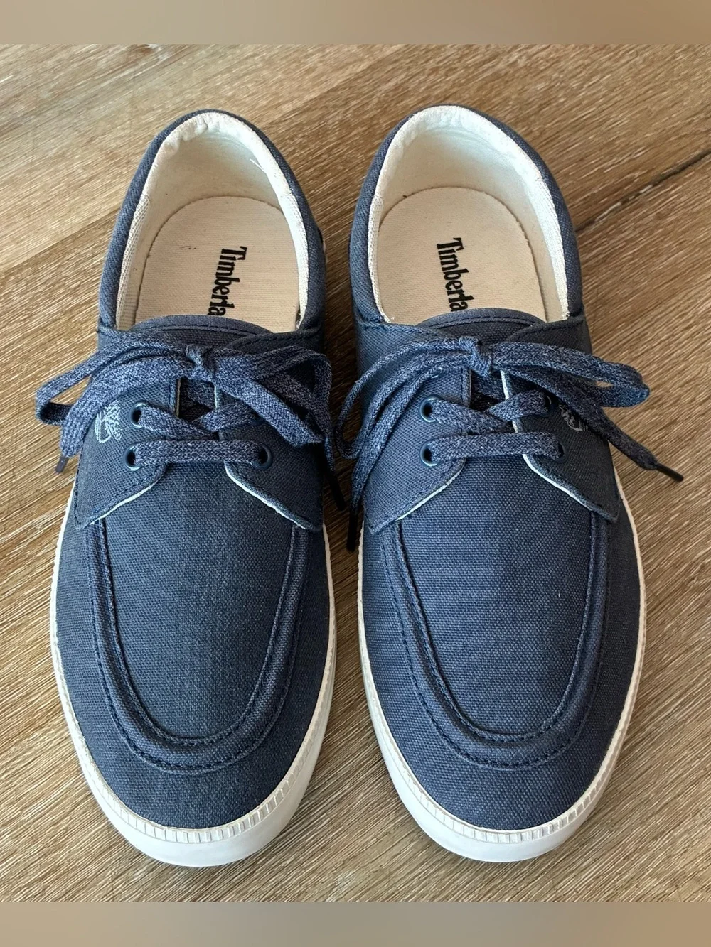 Timberland Newport Bay Navy Blue Canvas Boat Shoes Mens Shoes Size US 7.5 EU 41